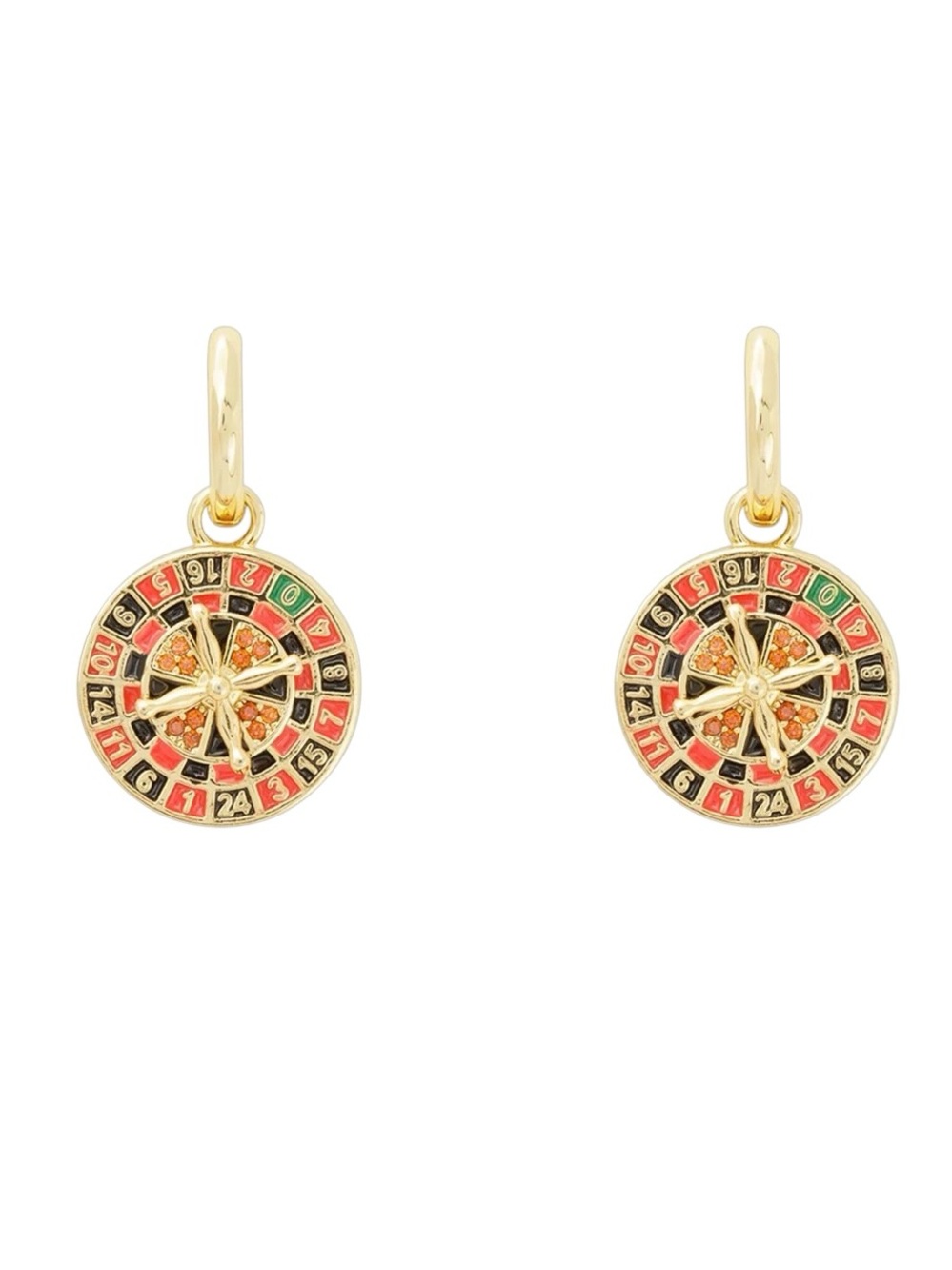 New Amanda Blu Moving Roulette Wheel 18K Dipped Gold Cubic Zirconia Earrings